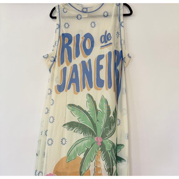 Farm Rio Womens Rio De Janeiro Graphic Mesh Midi Dress Multicolor Size XL NEW - Picture 5 of 9